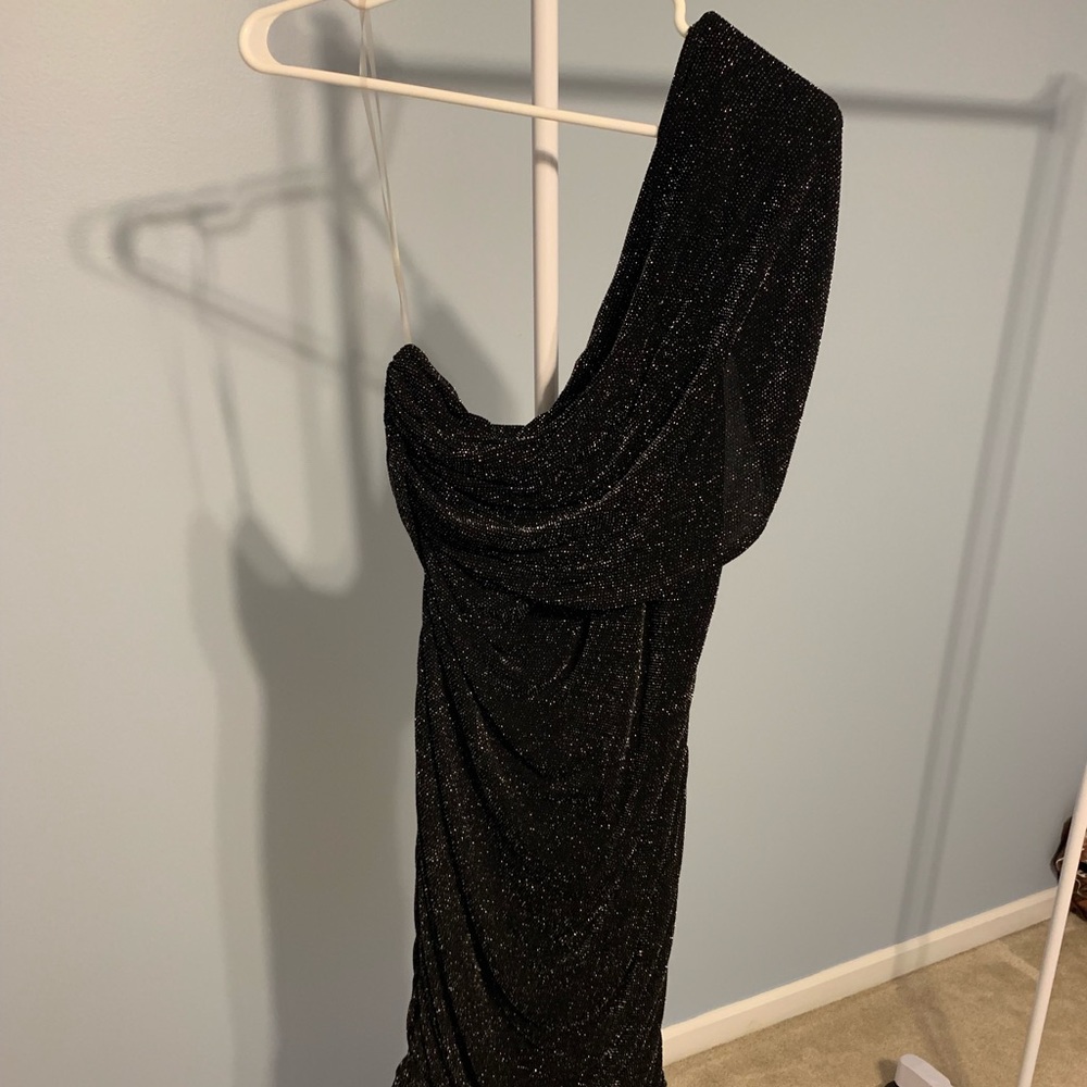 L Maurice’s Black Sparkly One Shoulder Dress!
